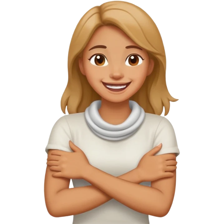 Arms crossed holding neck laughing girl emoji