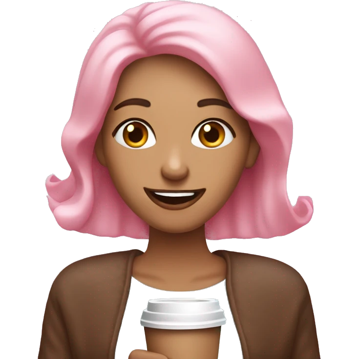 Happy person with long pink nails and a coffe in her hand emoji