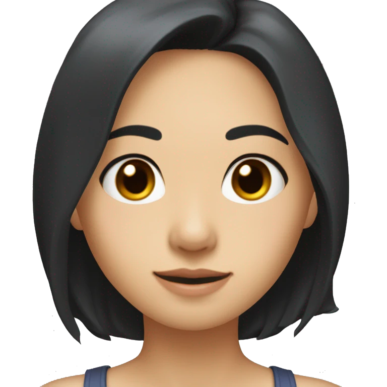 A head and shoulders shot of a 33 year old Asian woman, with long black hair,   with brown eyes wearing a t-shirt. emoji