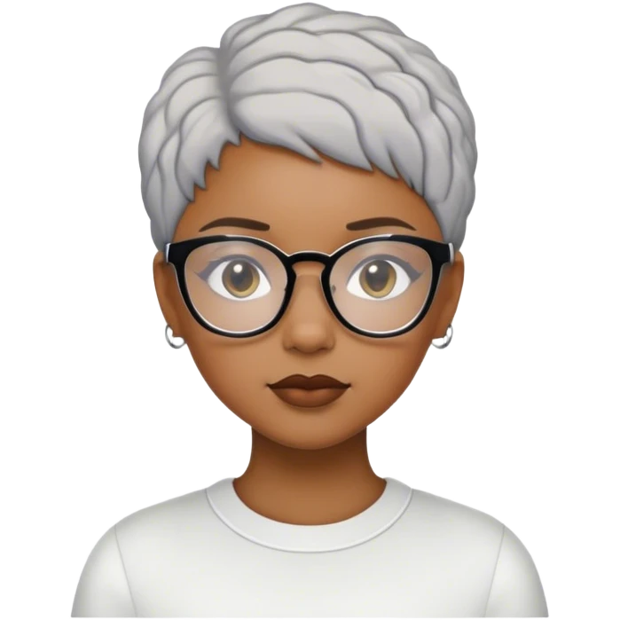 Light skinned Black girl with white glasses short natural gray haircut today God is first emoji