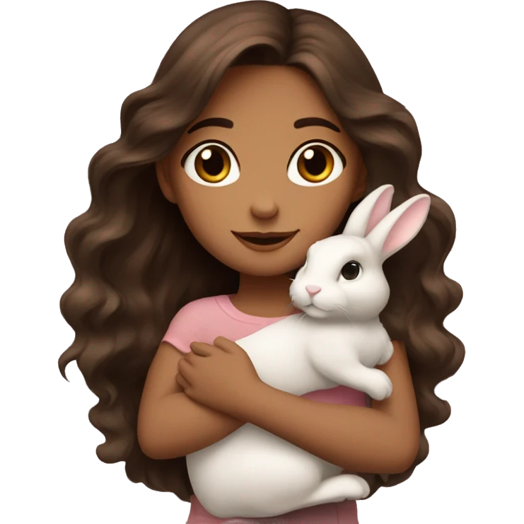 One brunette girl hugging brown Holland loop bunny emoji