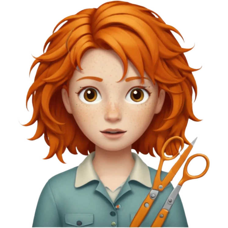 ginger girl whit a scissours in te hair emoji