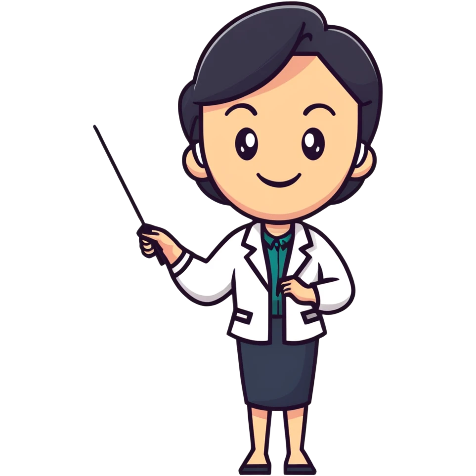 happy female professor with pointer emoji