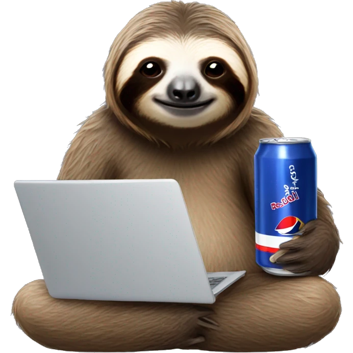 sloth with RedBull can and laptop emoji