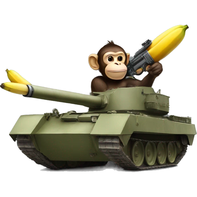 A monkey shooting a banana gun out of a panzer tank while throwing a grenade at a target emoji