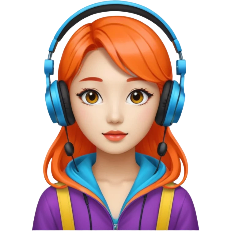 Korean Techno Dj girl with retro techno vibe, colorful background emoji