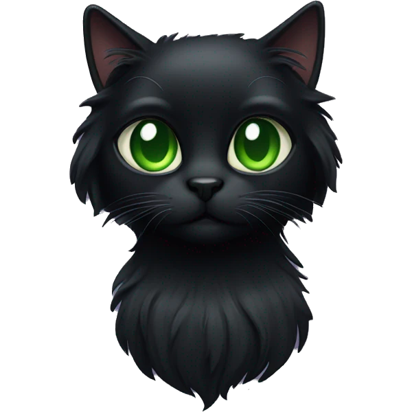 long hair black cat with green eyes emoji