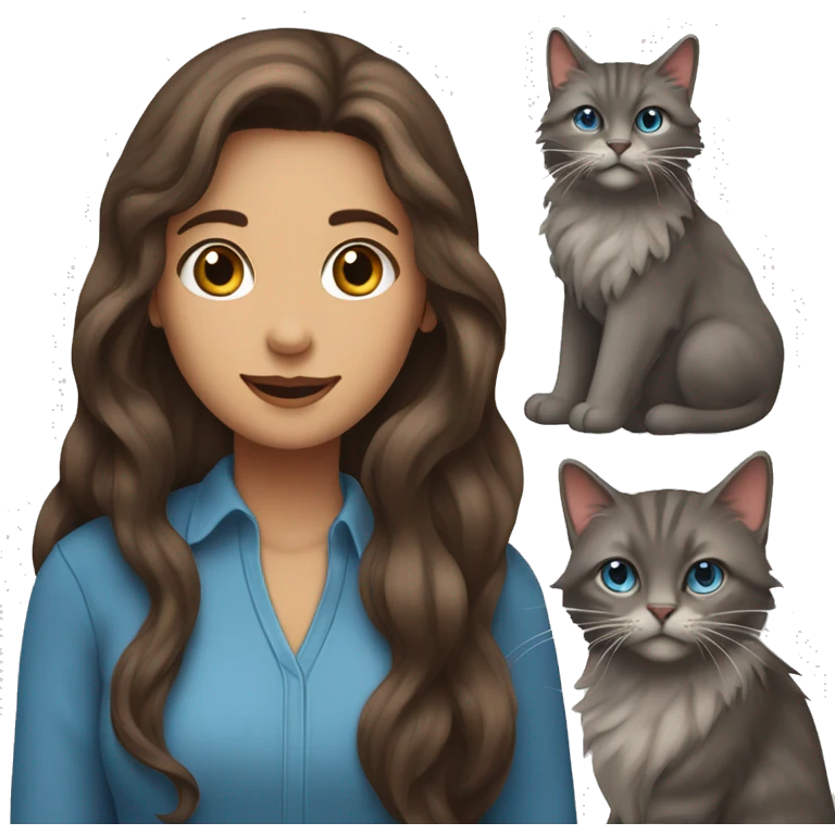 a long-haired brown haired mulher with a pack of older blue and long-haired cats emoji