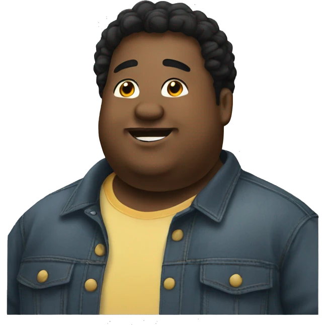 Fat man with overshirt profile picture, happy, black hair emoji