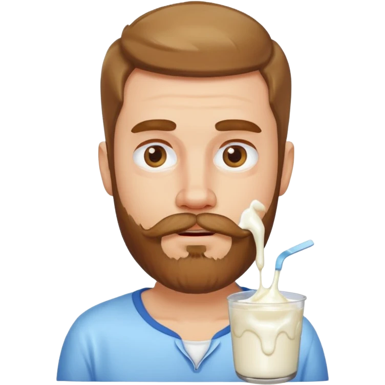 A bearded white men with yogurt, dripping off of his mustache emoji