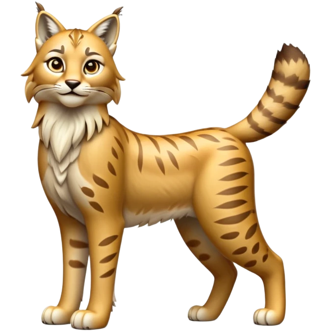 Cinematic-Lynx-Realistic-Full-Body-Standing-Emoji – Tail flicking slightly, head tilted dramatically, powerful yet sleek frame covered in soft golden-brown fur with faint spotting, long legs and large paws poised elegantly, simplified yet realistic focused features, highly detailed, glowing with an almost sarcastic glow. emoji