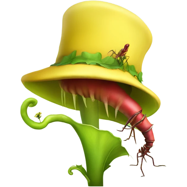 A carnivor plant eating an insect with a yellow hat emoji