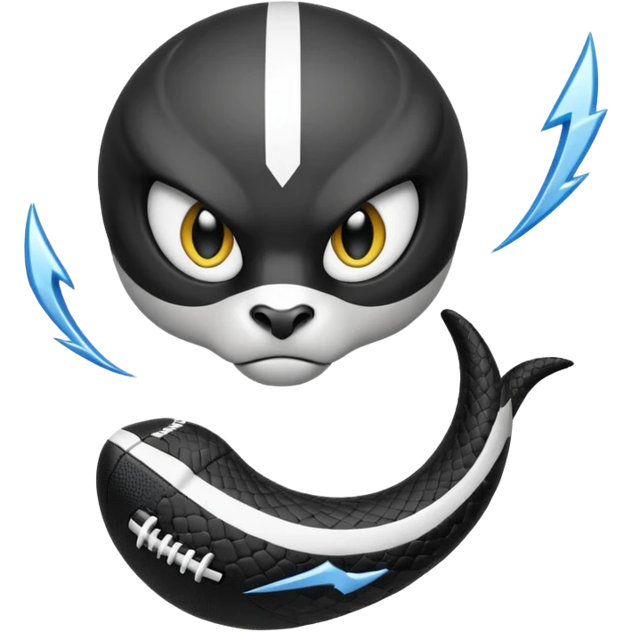 Кобра с чёрными и белыми глазами и чёрной и белой молниями из глаз. У неё чёрно-белая футбольная форма с надписью FangElite emoji