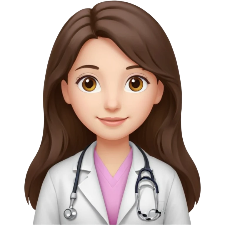 happy long haired brunette girl hazel eyes in light pink at the doctor's emoji