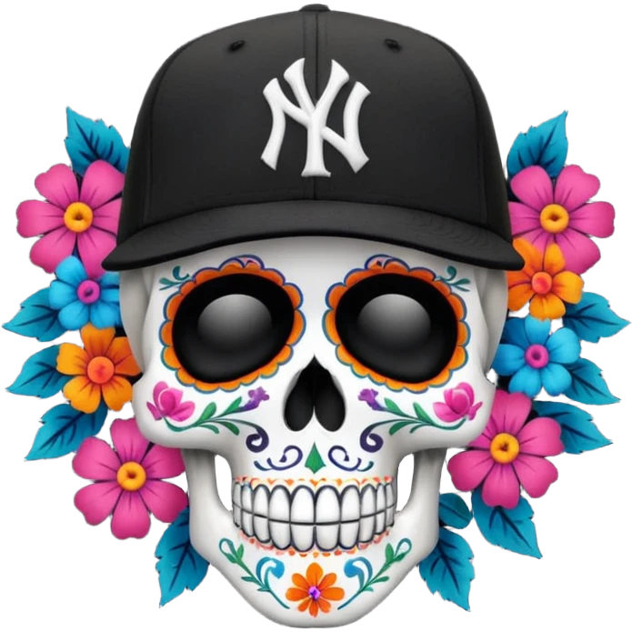 Skull día de muertos wearing a black New York Yankees new era cap  emoji