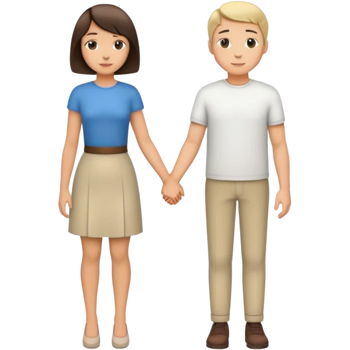 Side pose of a couple holding hands. bob-cut female, shorter than the male. Make it like iOS emoji