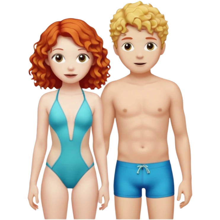 Red hair Girl and curly blonde boy in swimsuit emoji