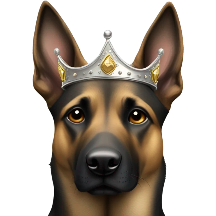 A malinois dark merle color with a crown on his head emoji