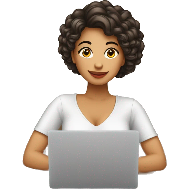 Quiero un emoji de una mujer latina pelo café emprendedora CON SU LAPTOP emoji