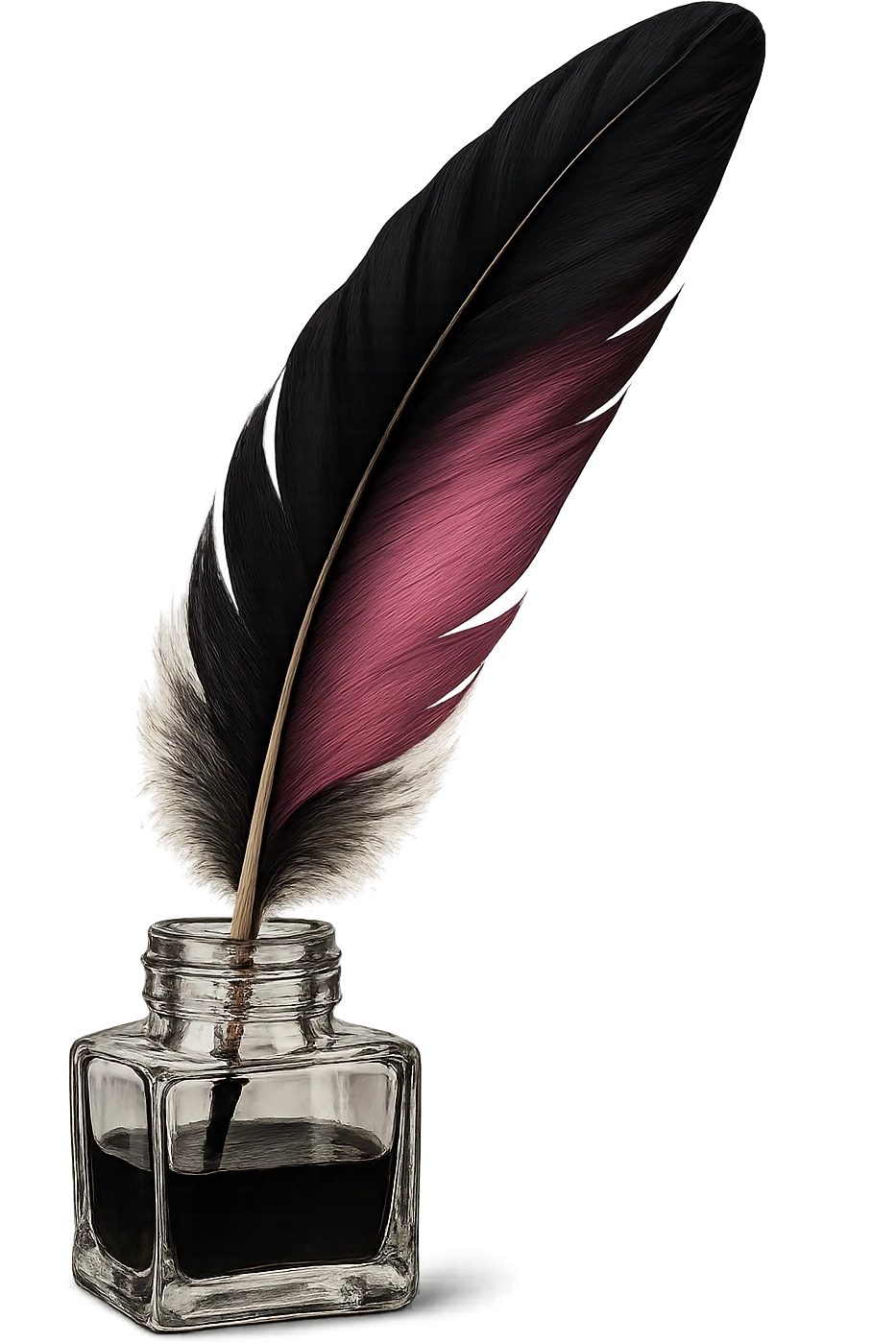 black and pink feathered quill in ink bottle emoji