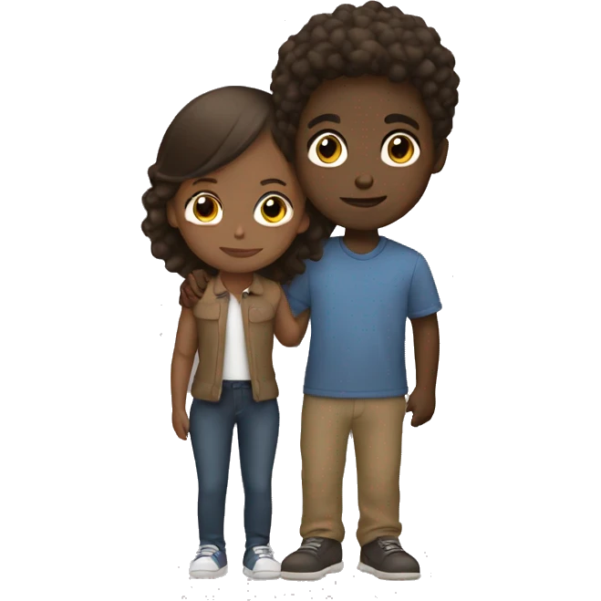 Black boy holding a light brown girl emoji