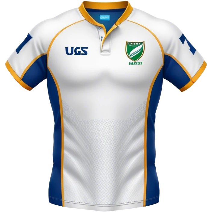Cinematic Realistic image of a rugby jersey rendered in bold, dynamic team colors with intricately detailed fabric textures and natural creases, illuminated by dramatic stadium lighting emoji