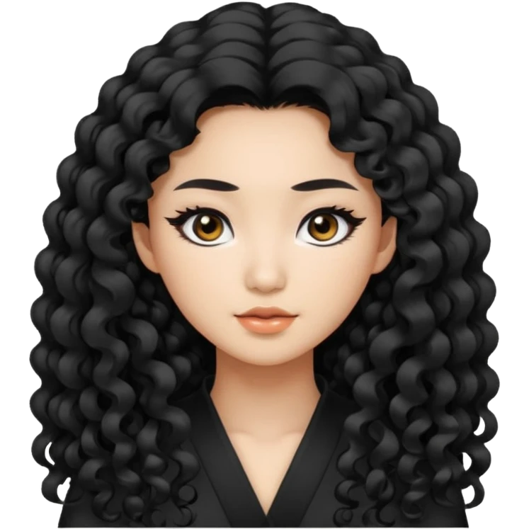 asian, curly long hair, baddie,pretty, black eyeliner, long hair  emoji