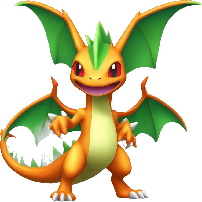 Cool Edgy Chibi Legendary Shiny Fakemon-Pokémon-Flygon-Charizard With Full Body Detailed High Quality emoji