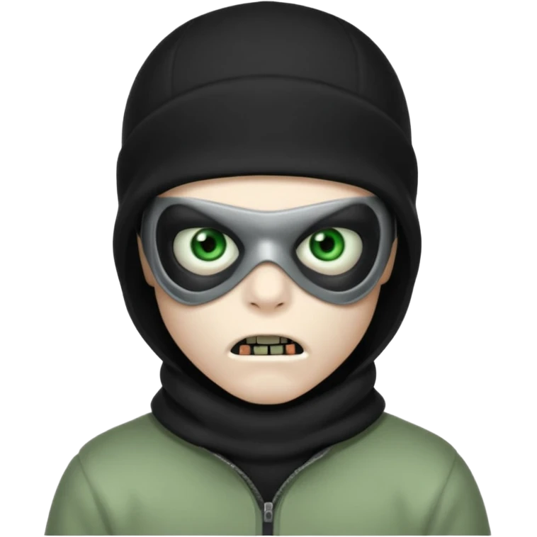 make a, zombie, boy, blackhair with a ski mask pull, creepy expression emoji emoji
