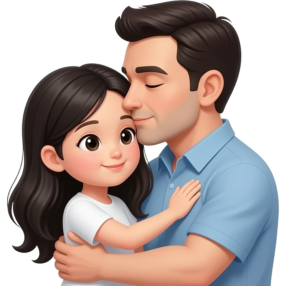 طفلة شعرها اسود طويل، بحضن والدها، والدها يقبل فنها emoji