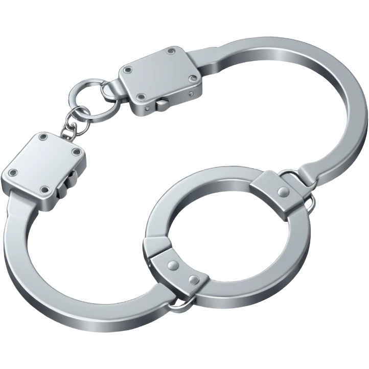 Minimalistic metallic handcuffs emoji, reflective metal, simple flat vector design, futuristic minimal style emoji