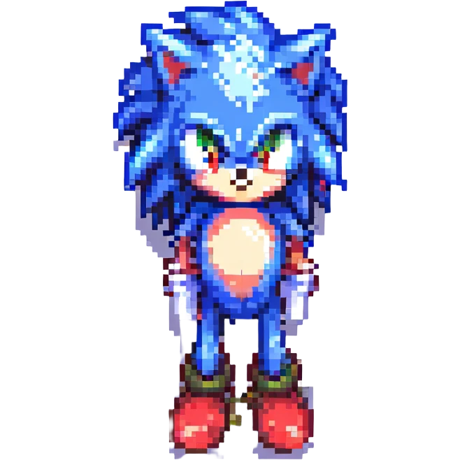 Change Sonic's eyes to red, keep pixel art style, no background emoji