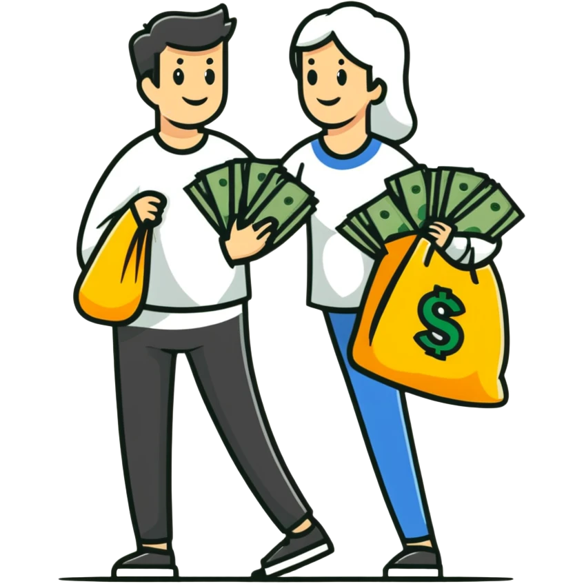 Person carrying money bag supporting a family, financial provider emoji