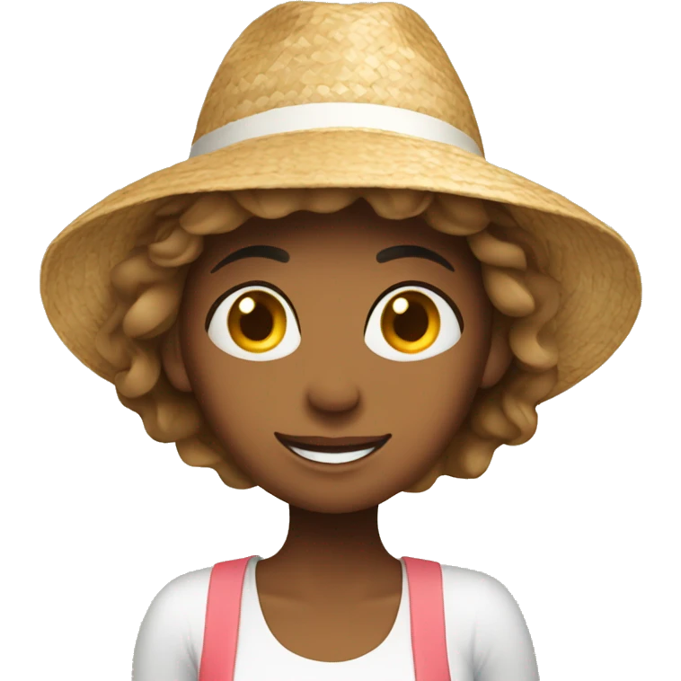 woman wearing a summer hat enjoying her holiday emoji