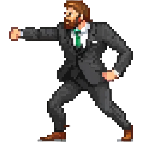 bearded man in a black suit, fighting posture emoji
