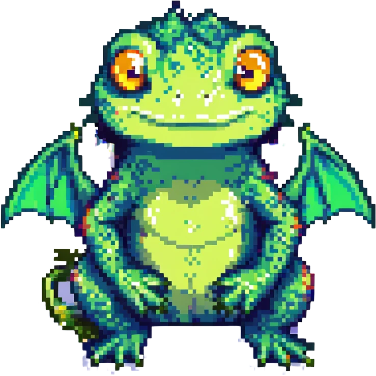pixel art of a dragon and frog fused together, cute style emoji