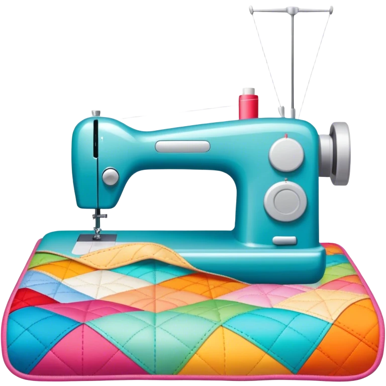 Patchwork and quilting icon, colorful fabric patches sewn together in a quilt pattern, sewing needle and thread, quilting tools like rotary cutter or quilting hoop, minimalistic style, clean lines, transparent background. emoji