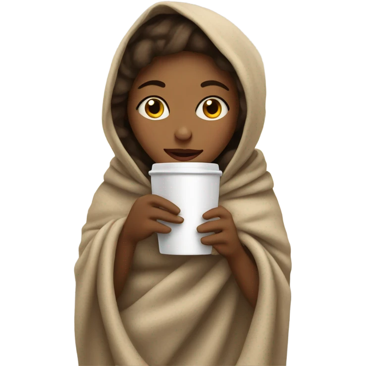 girl inside a blanket sipping coffee eyes closed emoji