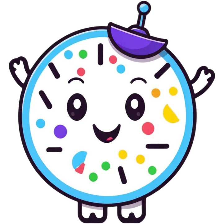 sticker style badge with a smiling face and virus, confetti emoji