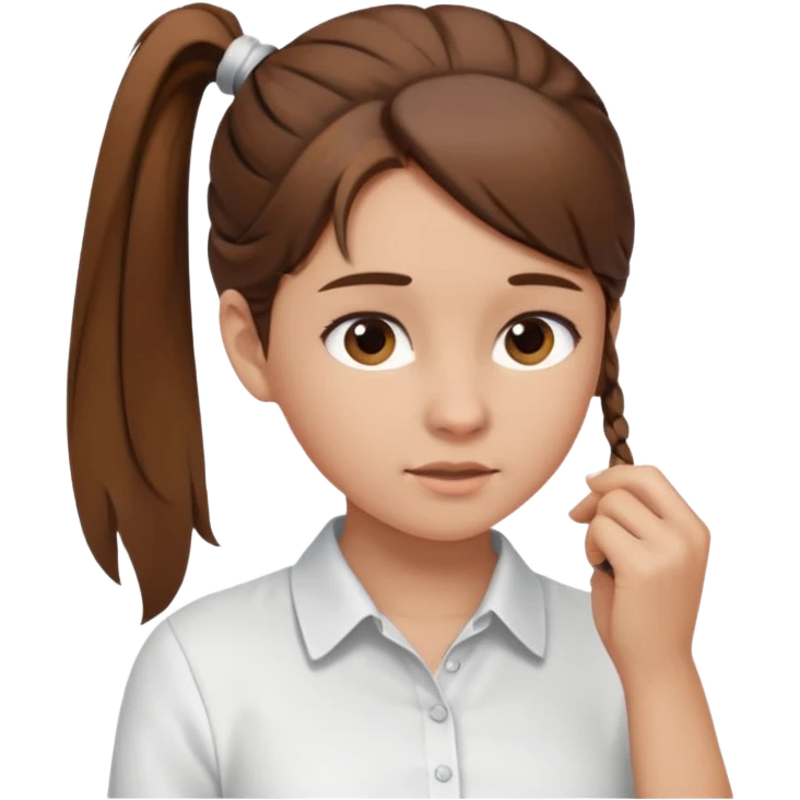 Normal skinned, tiny nosed, brown haired girl with Tying a ponytail emoji