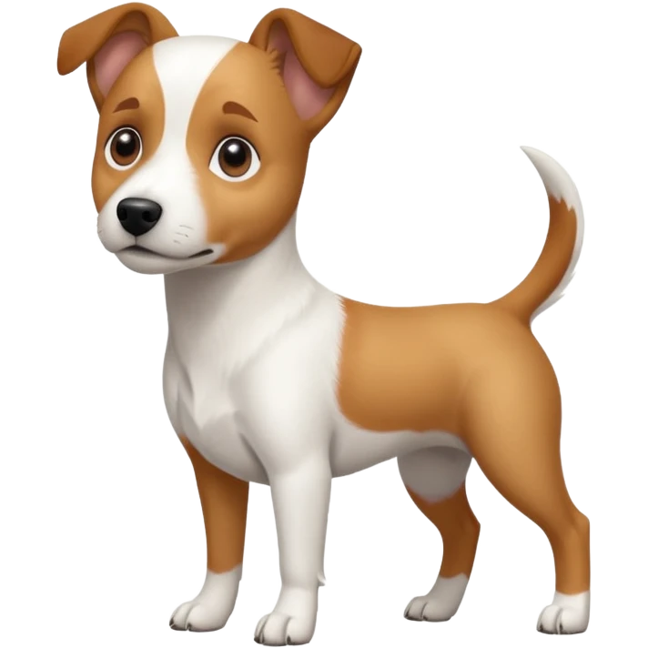 a full body white jack russel looking dog the size of a kelpie with light brown ears and a light brown patch on one eye and a large snout emoji