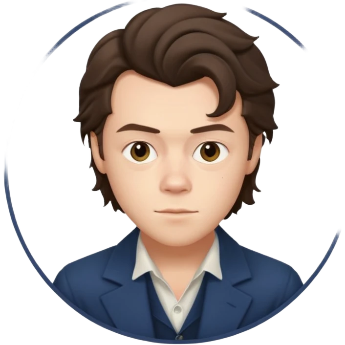 une joli personne qui ressemble a harry styles, avec beaucoup de details, de 3 quart  dans un rond  emoji