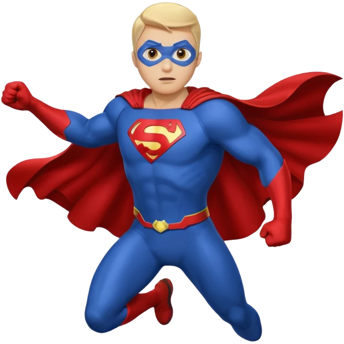 flying superhero in a blue suit with a developing cape emoji