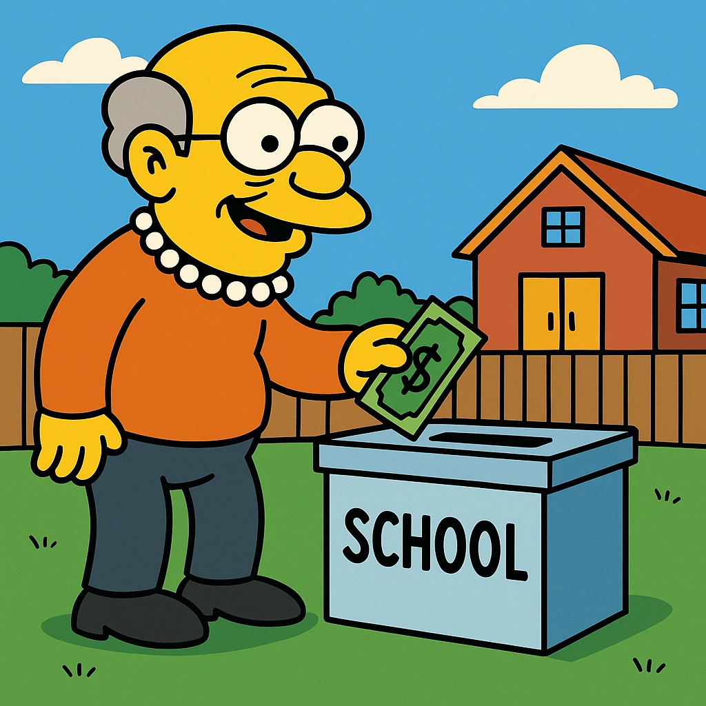 The benevolent old man donated money to the school. emoji