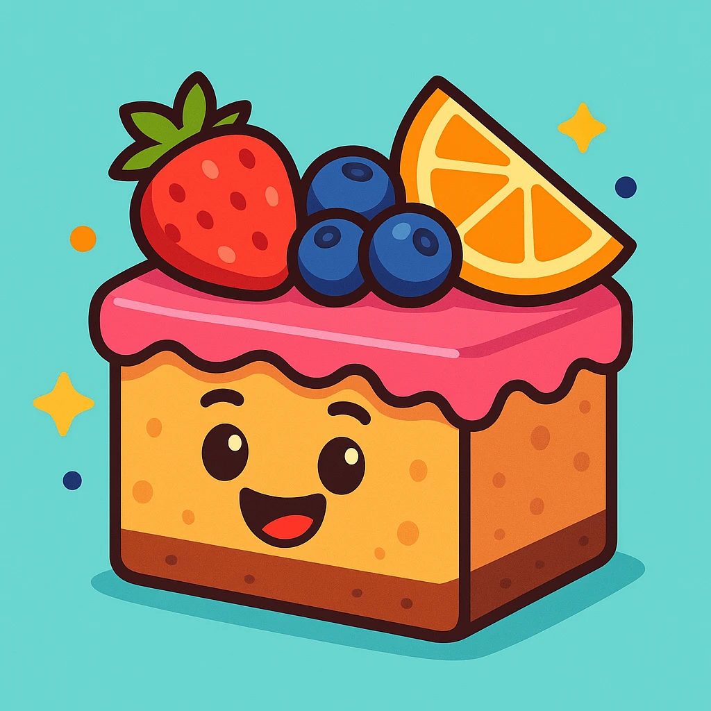 cartoon dessert bar, fruit toppings, animated style, cheerful, clean background emoji