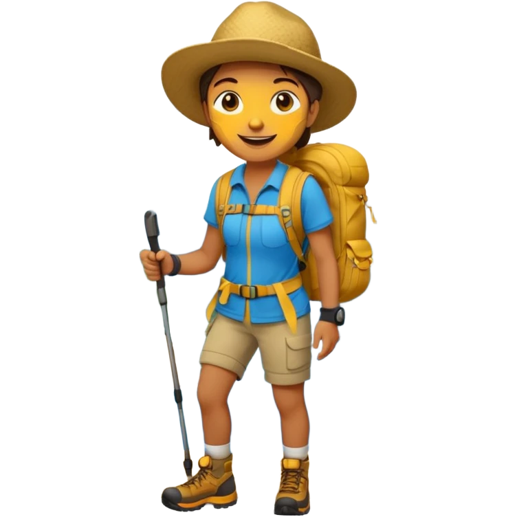 남미 여행에 가는 사람의 전신을 그려줘! 바로 하이킹 갈 수 있을 정도로 잘 입은! 얼굴은 걍 노란색? 으로 emoji