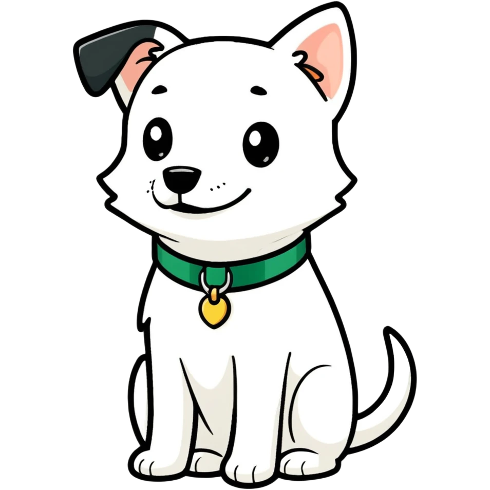An all white dog with a dark green collar emoji