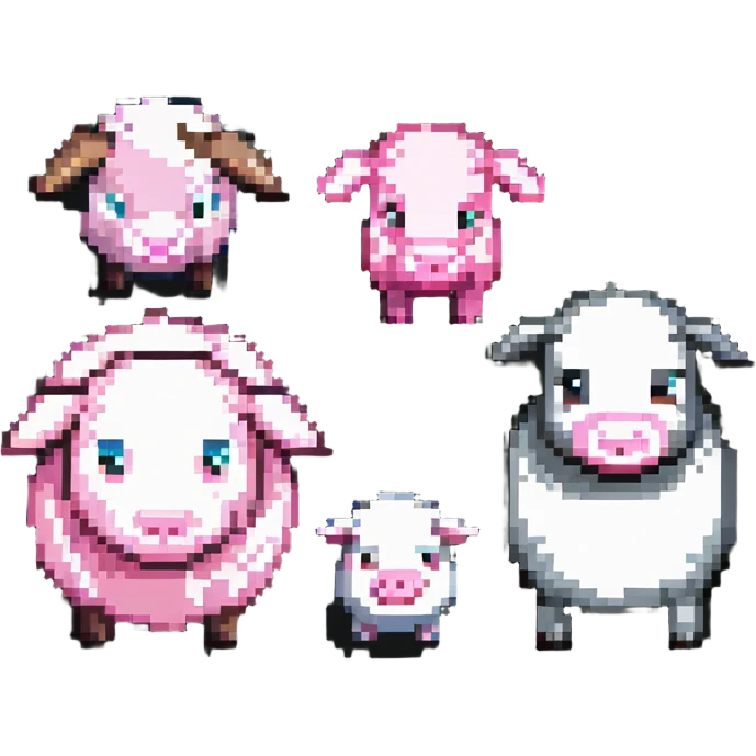 Minecraft style sheep and a blocky pig friend together emoji