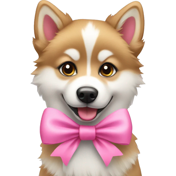 Pomsky wearing a pink bow emoji