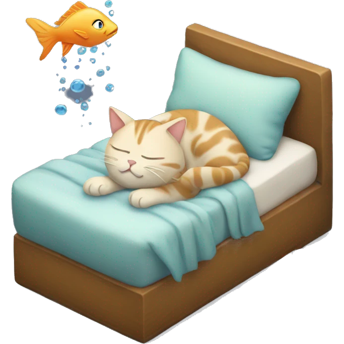 A sleeping cat who dreams of a fish emoji